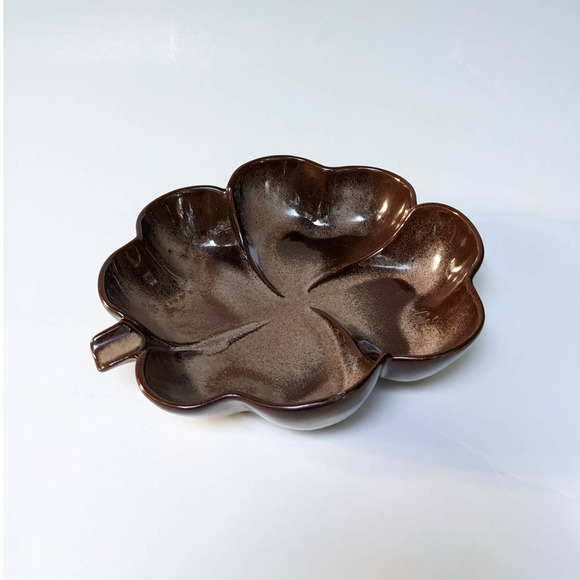 Vintage Frankoma Pottery Dish Plainsman Brown Satin Four Leaf Clover Shamrock - Picture 3 of 10
